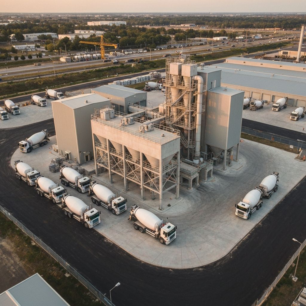 Usina de concreto com caminhoes betoneira